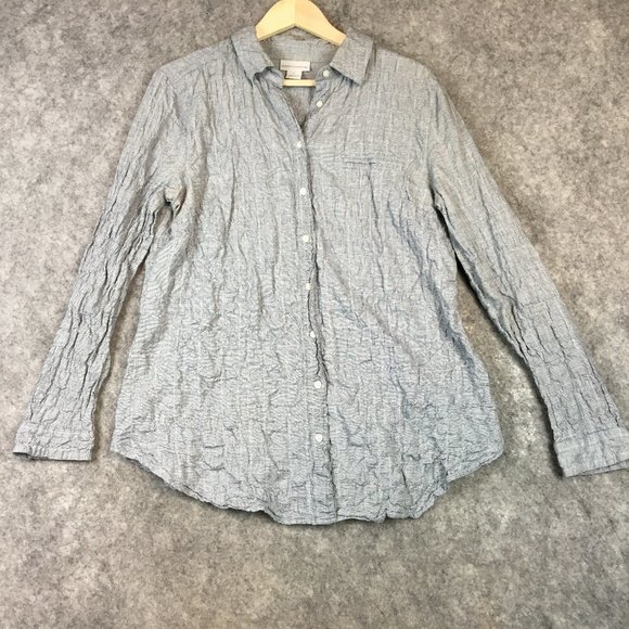 Soft Surroundings Tops - Soft Surroundings Top L Plissant Shirt Crinkle Blouse Long Sleeve Tabs Button Up